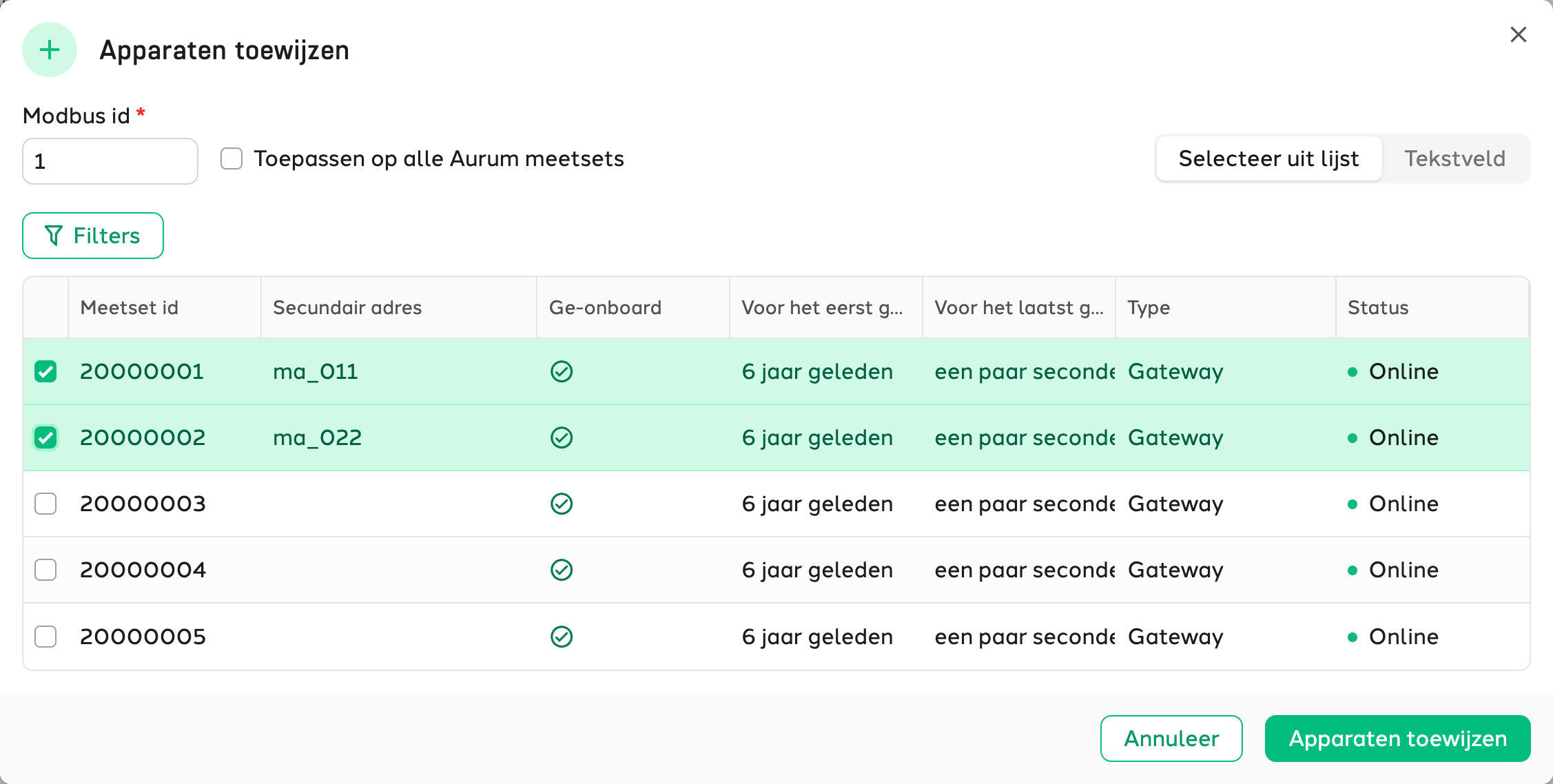 Apparaten toewijzen