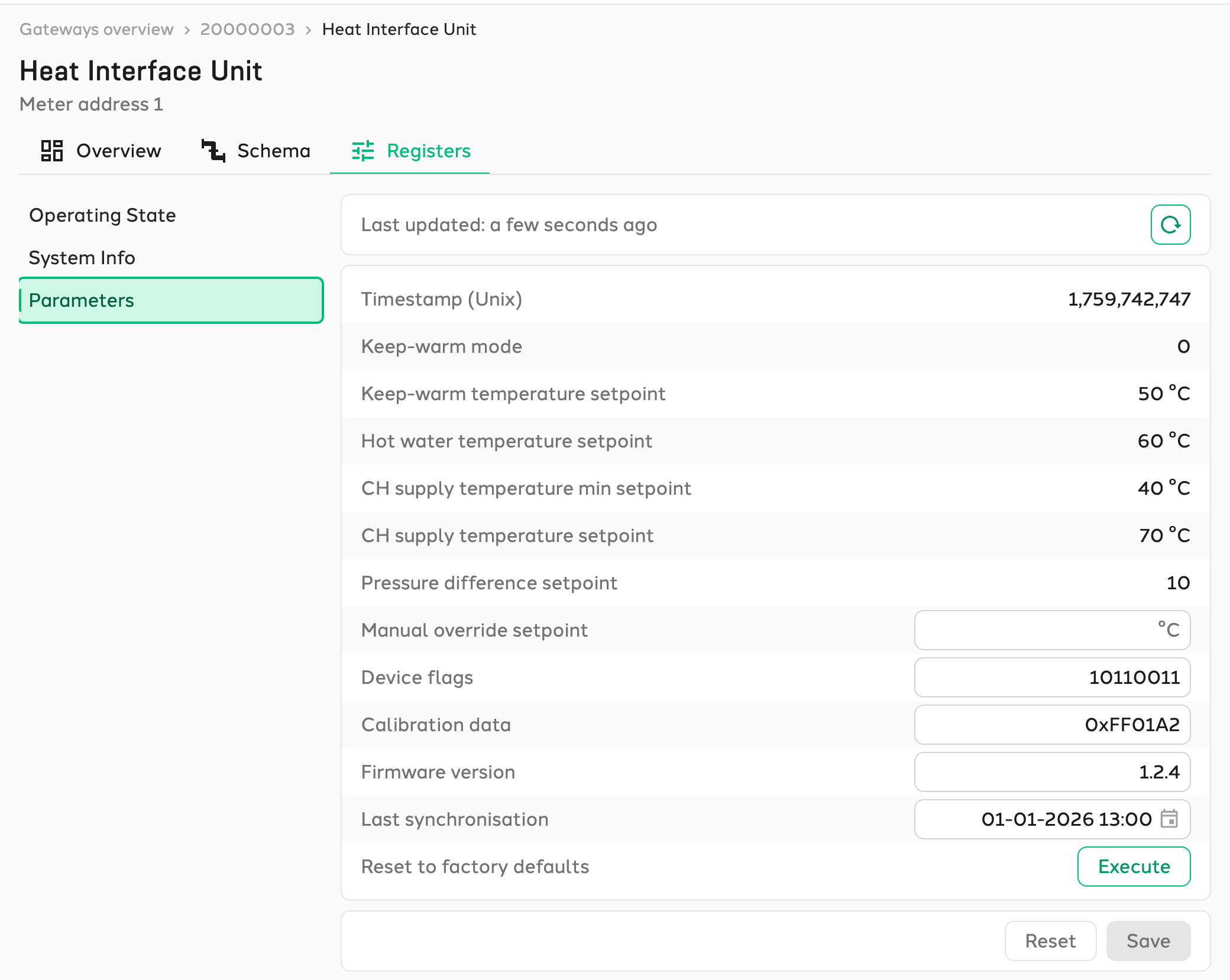 Modbus device registers